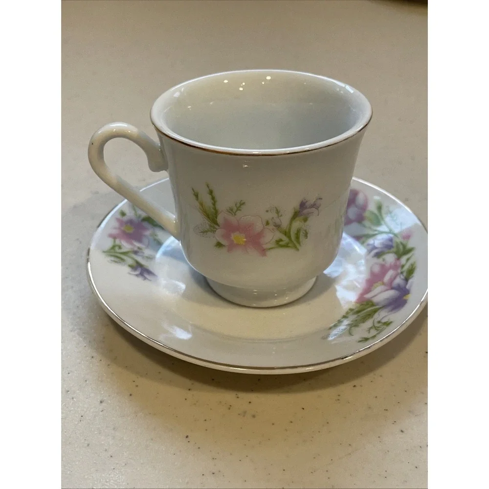 Vntg Coffee Espresso Set 6 Cups & Saucers Floral Garden Lady Grace Luceno Canada